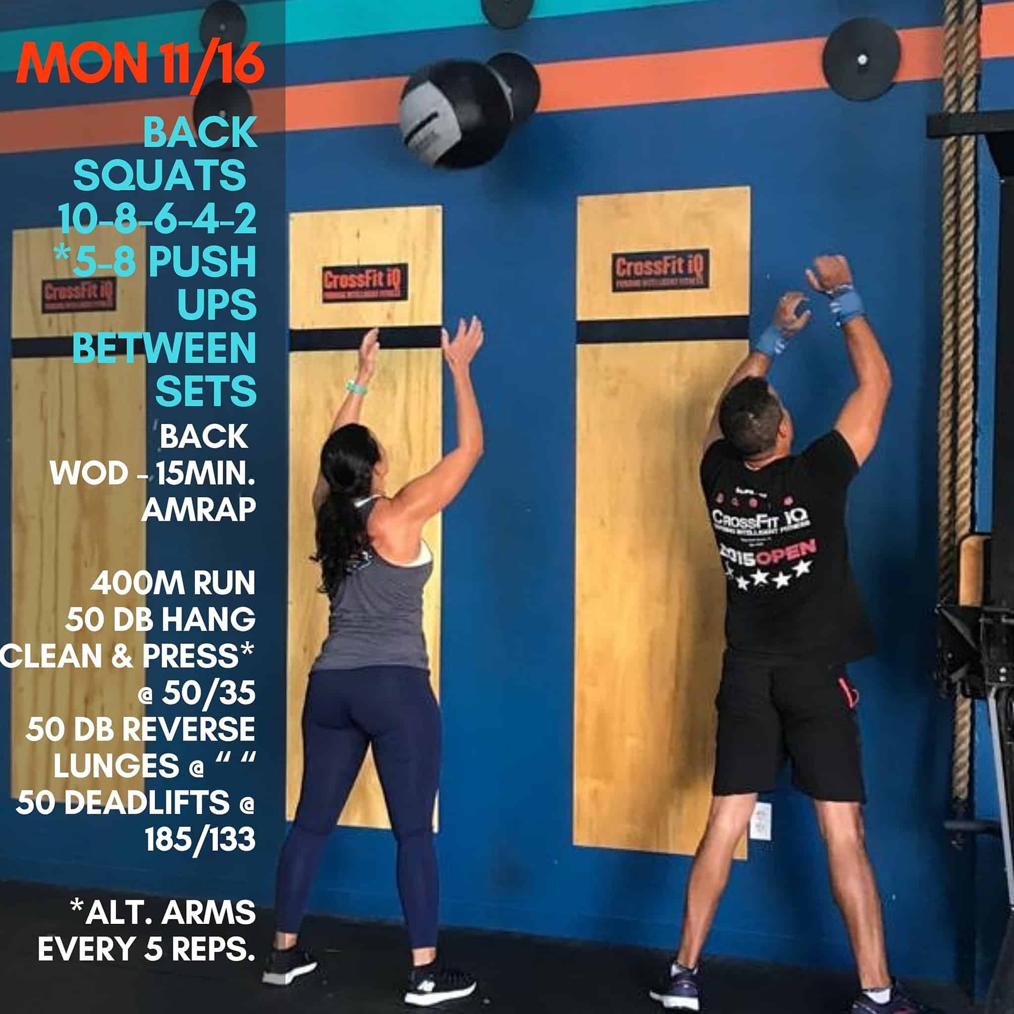 Mon. 11/16/20 Warm Up Patriot Run 2min. Row/Bike/Ski. Back Squats