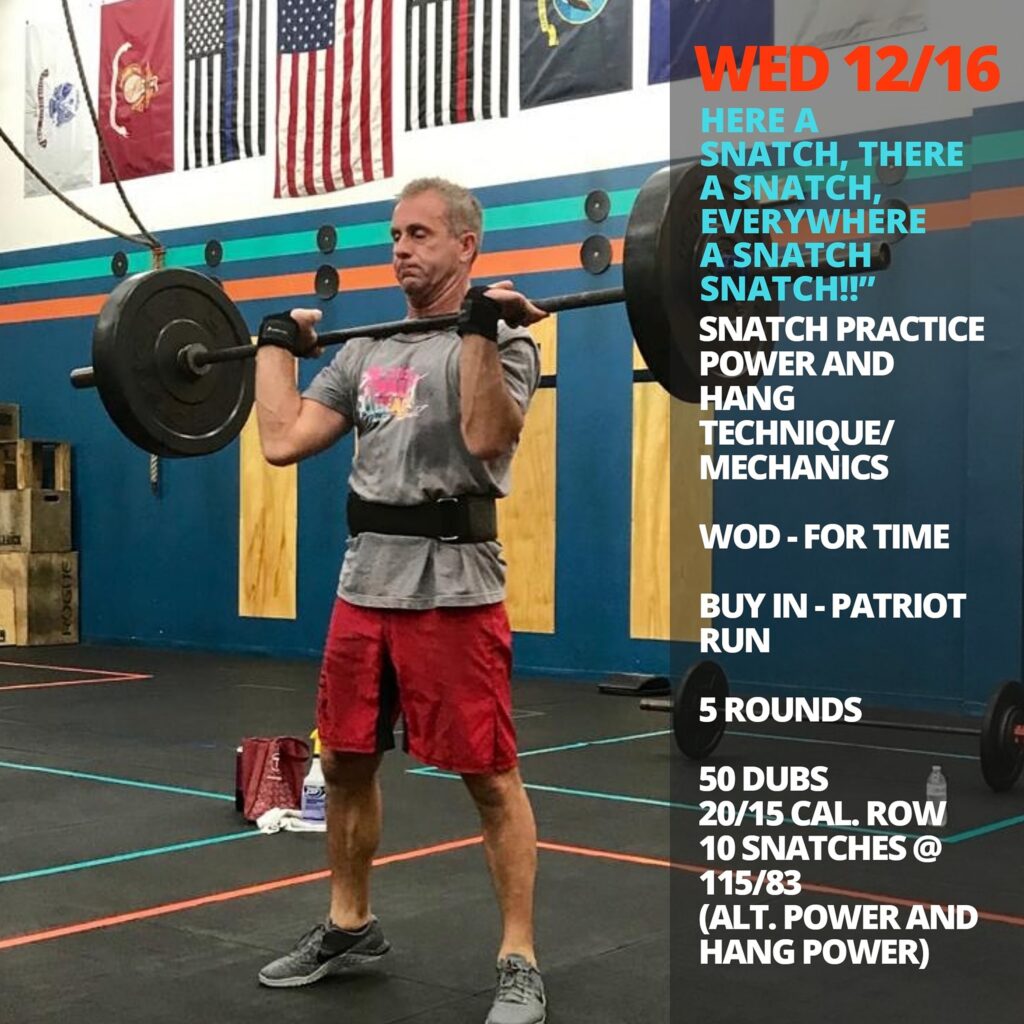 Wed. 12/16/20 “Here a Snatch, There a Snatch, Everywhere a Snatch Snatch!!” Snatch Practice…