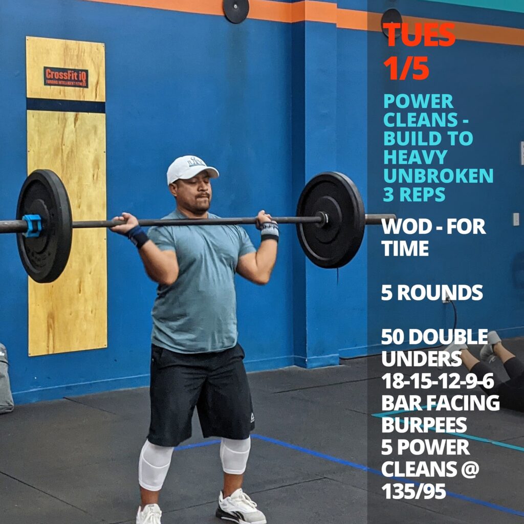 Tues. 01/05/21 Power Cleans – Build To Heavy Unbroken 3 Reps Wod – For…