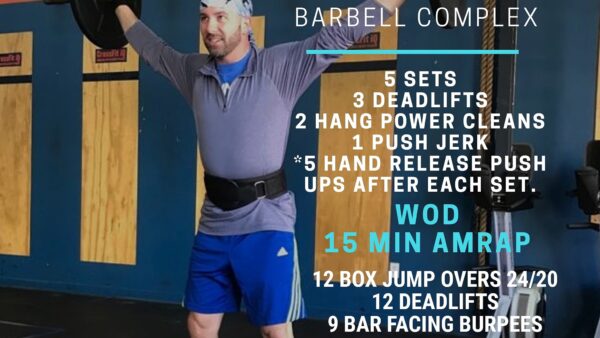 Tues. 01/12/21 Barbell Complex – 5 Sets 3 Deadlifts 2 Hang Power Cleans 1…